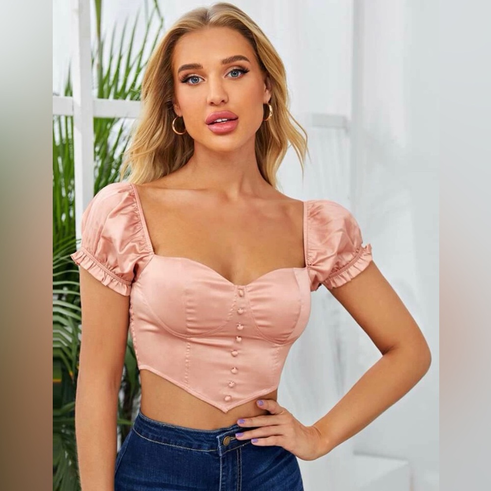SHEIN Pink Puff Sleeve Crop Top M 3/$30